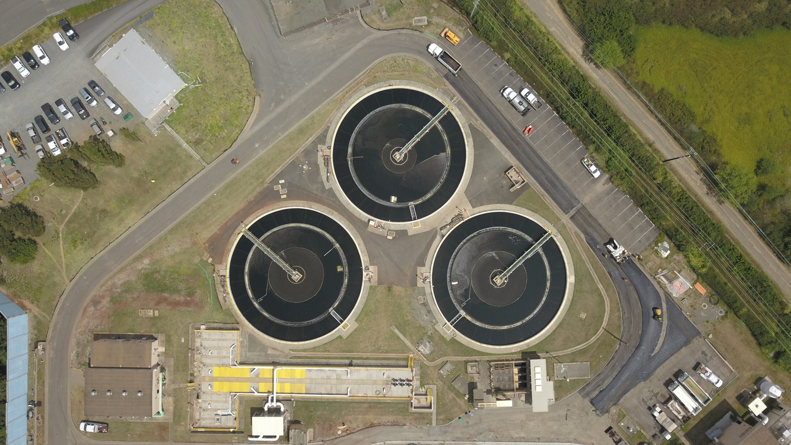 Wastewater clarifiers at a treatment plant, part of resource recovery from wastewater