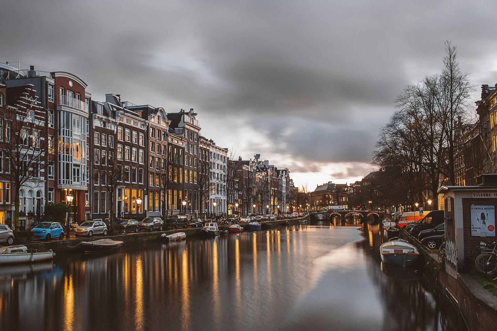 Waterway lined with buildings in Amsterdam, Netherlands